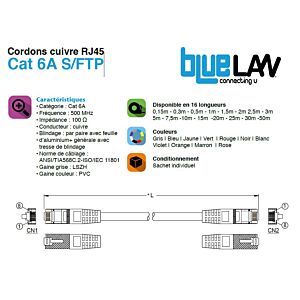 Cordon RJ45 Cat.6a S/FTP 0,3M Lszh Gris (997648)